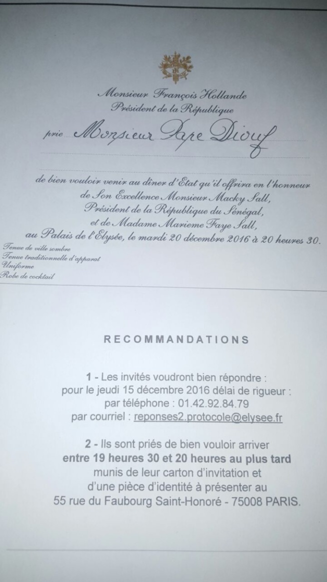 Le Président Français François Hollande porte son choix sur l'artiste Pape Diouf pour animer la soirée de gala dédiée à son Excellence le Président Macky Sall à L' Elysé de Paris.