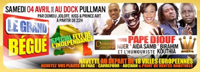 Grand Bégué de Paris le 04 avril au Dock de Pullman avec Pape Diouf. Places assises faites vos payement en ligne. Cliquez sur le lien