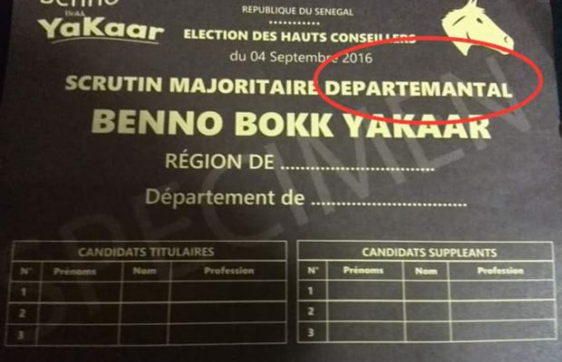 Election des hauts conseils des collectivités territoriales : la grosse faute (DEPARTEMANTAL) sur le spécimen de Benno Bokk Yakaar Election des hauts conseils des collectivités territoriales : la grosse faute (DEPARTEMANTAL) sur le spécimen de Benno Bokk Yakaar