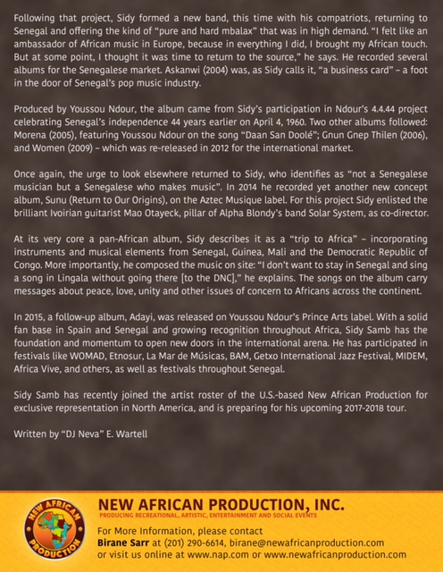 NEW AFRICAN PRODUCTION signe un partenariat de collaboration avec Sidy Samb dans le world music. NEW AFRICAN PRODUCTION signe un partenariat de collaboration avec Sidy Samb dans le world music.