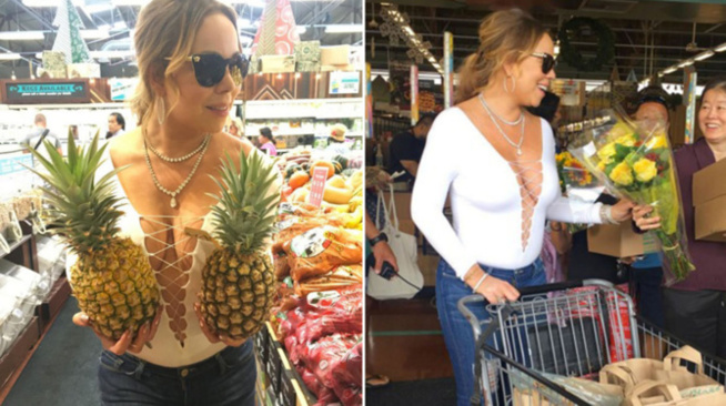 Mariah Carey : tous seins dehors, elle va au marché et c’est n’im­porte quoi