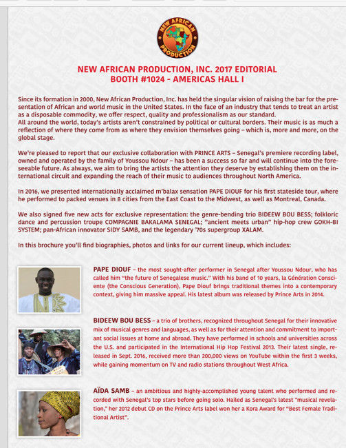 NEW AFRICAN PRODUCTION INC vous présente l' editorial for APAP 2017. NEW AFRICAN PRODUCTION INC vous présente l' editorial for APAP 2017.