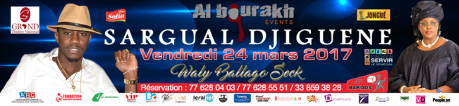 "SARGAL DJIGUEN YI" Baye Ndiaye Al bourakh vous donne rendez-vous ce vendredi 24 mars avec Waly Seck au grand theatre. "SARGAL DJIGUEN YI" Baye Ndiaye Al bourakh vous donne rendez-vous ce vendredi 24 mars avec Waly Seck au grand theatre.