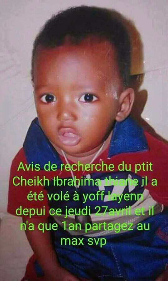 L'enfant Cheikh Ibrahima Thiane, enlevé à Yoff, retrouvé à Kahone L'enfant Cheikh Ibrahima Thiane, enlevé à Yoff, retrouvé à Kahone