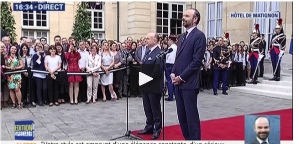 Passation de pouvoir à Matignon : Edouard Philippe se revendique en «homme de droite» Passation de pouvoir à Matignon : Edouard Philippe se revendique en «homme de droite»