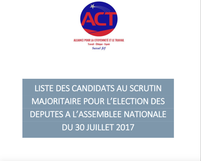 LISTE DES CANDIDATS AU SCRUTIN MAJORITAIRE POUR L’ELECTION DES DEPUTES A L’ASSEMBLEE NATIONALE DU 30 JUILLET 2017 ￼