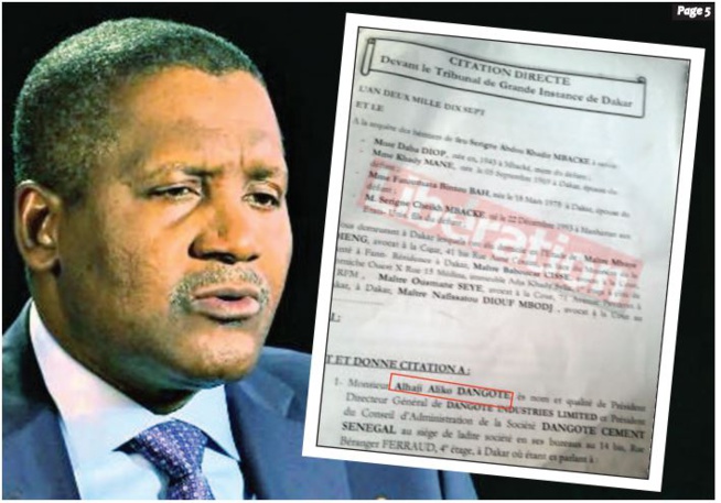 Les héritiers de Feu Kader Mbacké servent une citation directe à Aliko Dangoté Les héritiers de Feu Kader Mbacké servent une citation directe à Aliko Dangoté