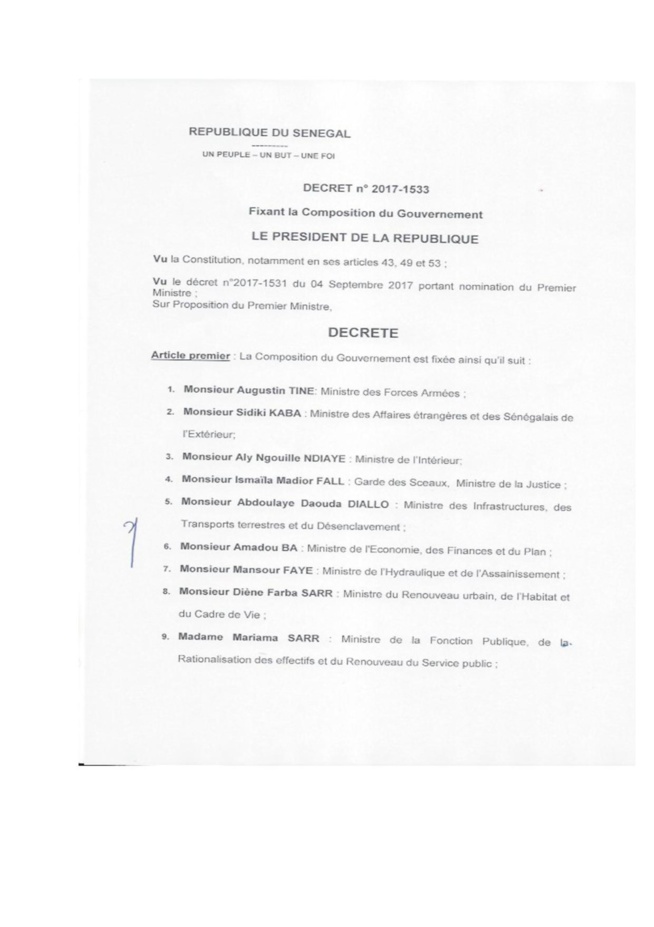Voici la composition du gouvernement Voici la composition du gouvernement
