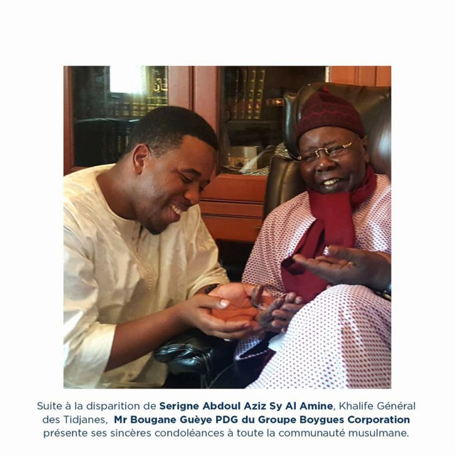 Le PDG de Bouygues corporation, Bougane Guéye présente ses condoléances à la famille Sy de Tivaoune Le PDG de Bouygues corporation, Bougane Guéye présente ses condoléances à la famille Sy de Tivaoune