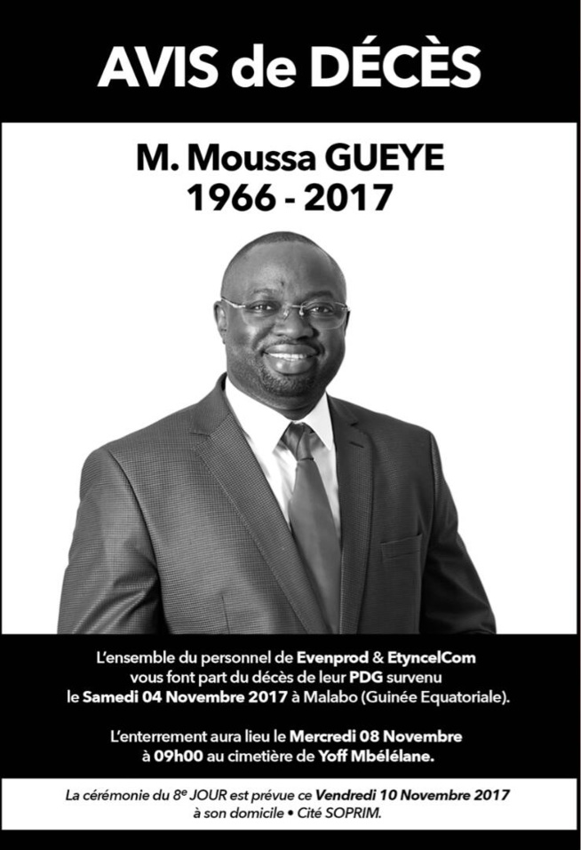 Le corps du producteur de la série "IDOLE",Moussa Gueye arrive ce mardi à Dakar l'enterrement prévu le mercredi. Le corps du producteur de la série "IDOLE",Moussa Gueye arrive ce mardi à Dakar l'enterrement prévu le mercredi.