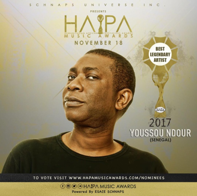Youssou Ndour recevra le prix Best Legendary Artist par HAPPA MUSIC AWARD Ã Los Angeles le 18 novembre. Youssou Ndour recevra le prix Best Legendary Artist par HAPPA MUSIC AWARD Ã Los Angeles le 18 novembre.