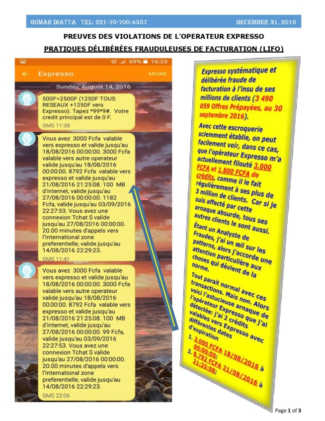 Des milliards de profits et gonflement de chiffres d’affaires au détriment d’innocents clients… : Expresso champion des fraudes de facturation et violations des droits ( Partie I ) Des milliards de profits et gonflement de chiffres d’affaires au détriment d’innocents clients… : Expresso champion des fraudes de facturation et violations des droits ( Partie I )