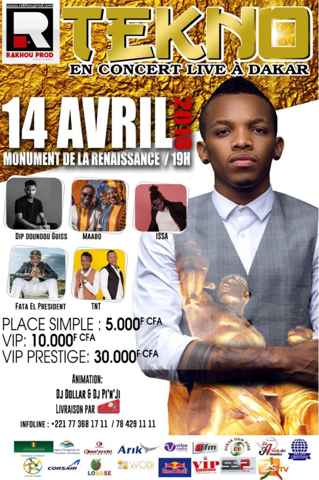 Concert exceptionnel samedi 14 Avril à Dakar avec pour la première fois la star nigérienne TEKNO en concert live au Monument de la Renaissance africaine. Concert exceptionnel samedi 14 Avril à Dakar avec pour la première fois la star nigérienne TEKNO en concert live au Monument de la Renaissance africaine.