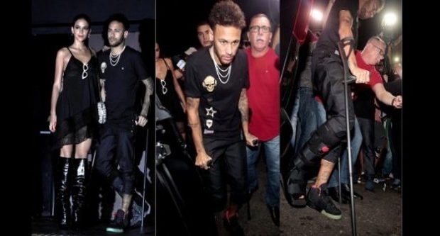 Neymar va en boîte pour l’anniversaire de sa sœur, avec ses béquilles Neymar va en boîte pour l’anniversaire de sa sœur, avec ses béquilles