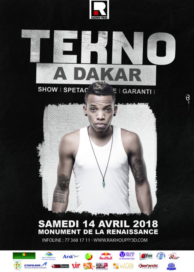 Dip Doundou, Mabo, Fata, TNT vous donnent rendez-vous le 14 Avril au Monument de la renaissance avec l'artiste Nigerian TEKNO. Dip Doundou, Mabo, Fata, TNT vous donnent rendez-vous le 14 Avril au Monument de la renaissance avec l'artiste Nigerian TEKNO.