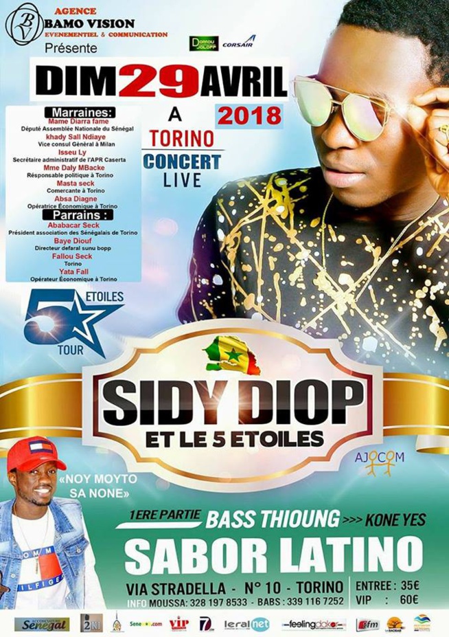 Soiree Live Avec Sidy Diop & Le Groupe 5 Etoiles à TORINO ce dimanche 29 avril. Soiree Live Avec Sidy Diop & Le Groupe 5 Etoiles à TORINO ce dimanche 29 avril.