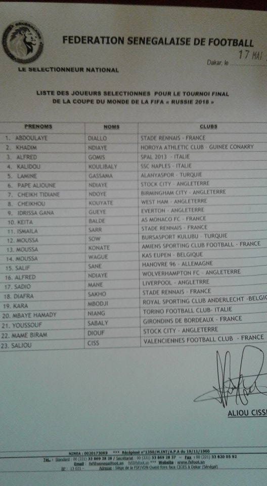 Urgent: Les 23 Lions pour le Mondial 2018