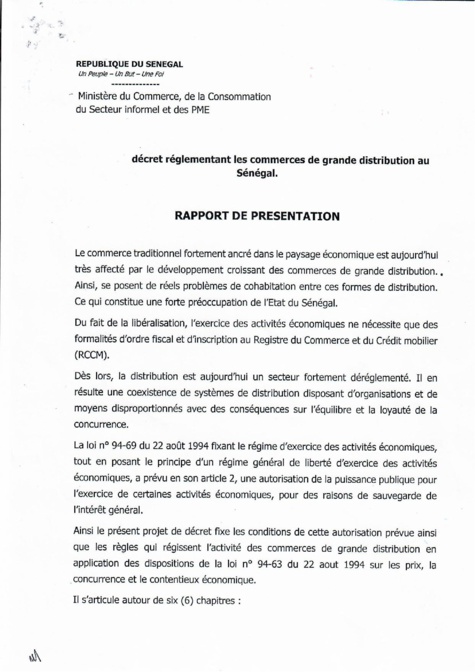 Décret 2018 1888 réglementant les commerces de grande distribution au Sénégal (document)