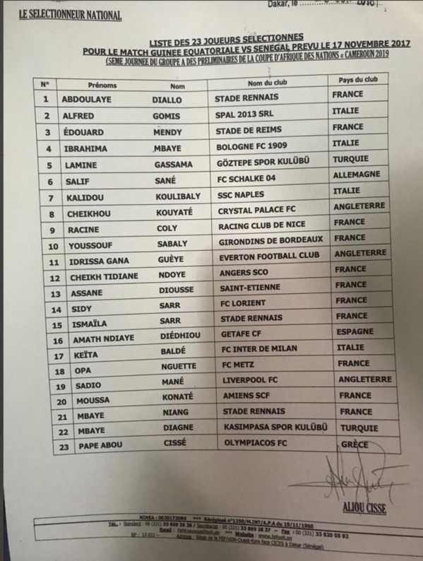Guinée-Equatoriale vs Sénégal - Pas de surprise sur la liste des 23 convoqués Guinée-Equatoriale vs Sénégal - Pas de surprise sur la liste des 23 convoqués
