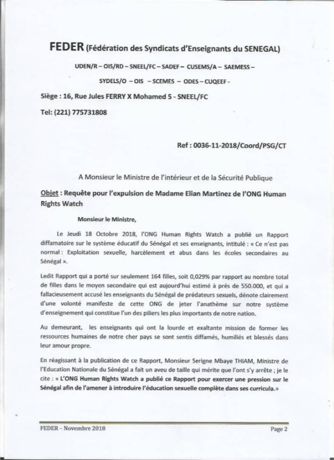 Rapport Human Rights Watch: Les enseignants demandent l'expulsion d'Elin Martinez Rapport Human Rights Watch: Les enseignants demandent l'expulsion d'Elin Martinez