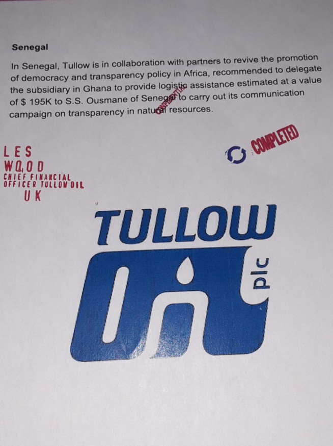Ces documents de Tullow Oil compromettants pour Ousmane Sonko Ces documents de Tullow Oil compromettants pour Ousmane Sonko