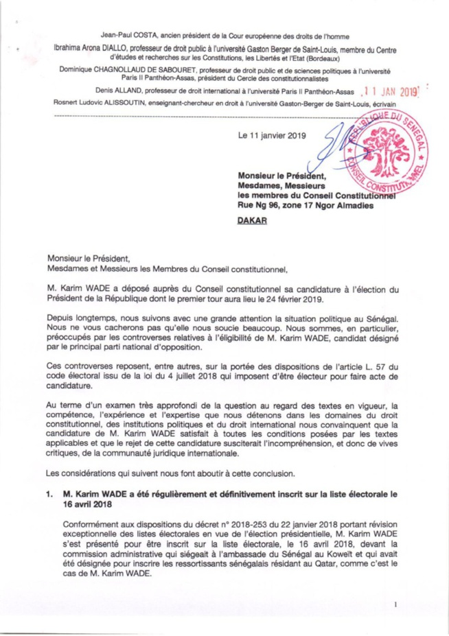 Candidature de Karim Wade: D’éminents juristes nationaux et internationaux écrivent au conseil constitutionnel Candidature de Karim Wade: D’éminents juristes nationaux et internationaux écrivent au conseil constitutionnel