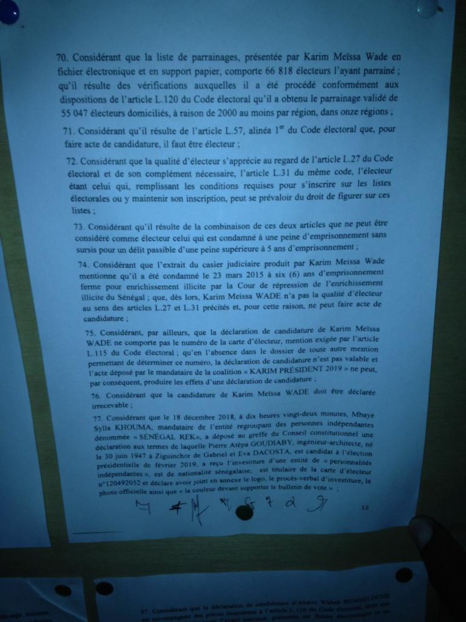 Documents: Découvrez les raisons de l'invalidation des candidatures de Karim Wade et Khalifa Sall