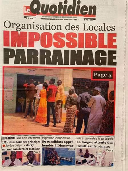A la Une : Révélation du quotidien Enquete, des pontes du régime auraient financé la campagne présidentielle de l’opposition ; Les enlèvements d’enfants, les braquages et les incendies reprennent de plus belle ; Troisième mandat de Macky Sall : le po A la Une : Révélation du quotidien Enquete, des pontes du régime auraient financé la campagne présidentielle de l’opposition ; Les enlèvements d’enfants, les braquages et les incendies reprennent de plus belle ; Troisième mandat de Macky Sall : le po