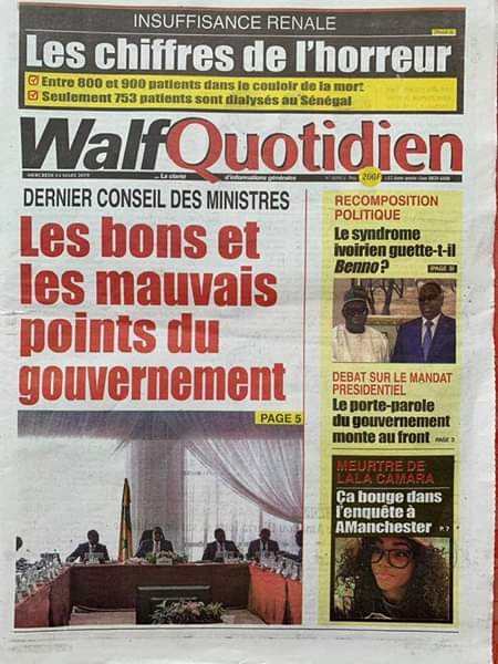 A la Une : Révélation du quotidien Enquete, des pontes du régime auraient financé la campagne présidentielle de l’opposition ; Les enlèvements d’enfants, les braquages et les incendies reprennent de plus belle ; Troisième mandat de Macky Sall : le po