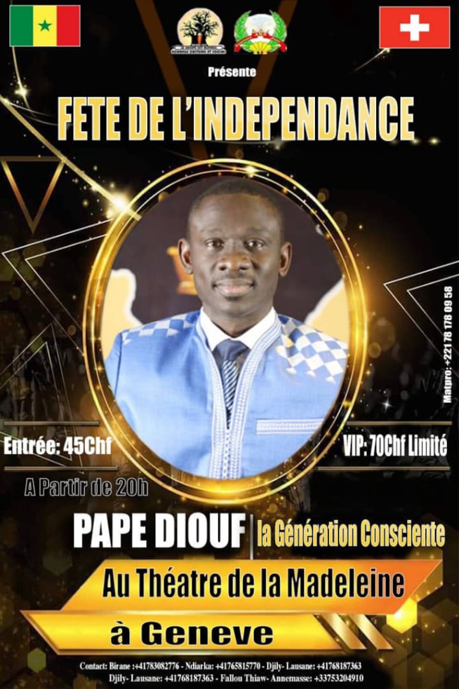 Indépendance du Sénégal à Genéve, Pape Diouf "Doumaléne May Dara" le 05 avril avec Ndiarka Diéré Diery. Regardez Indépendance du Sénégal à Genéve, Pape Diouf "Doumaléne May Dara" le 05 avril avec Ndiarka Diéré Diery. Regardez
