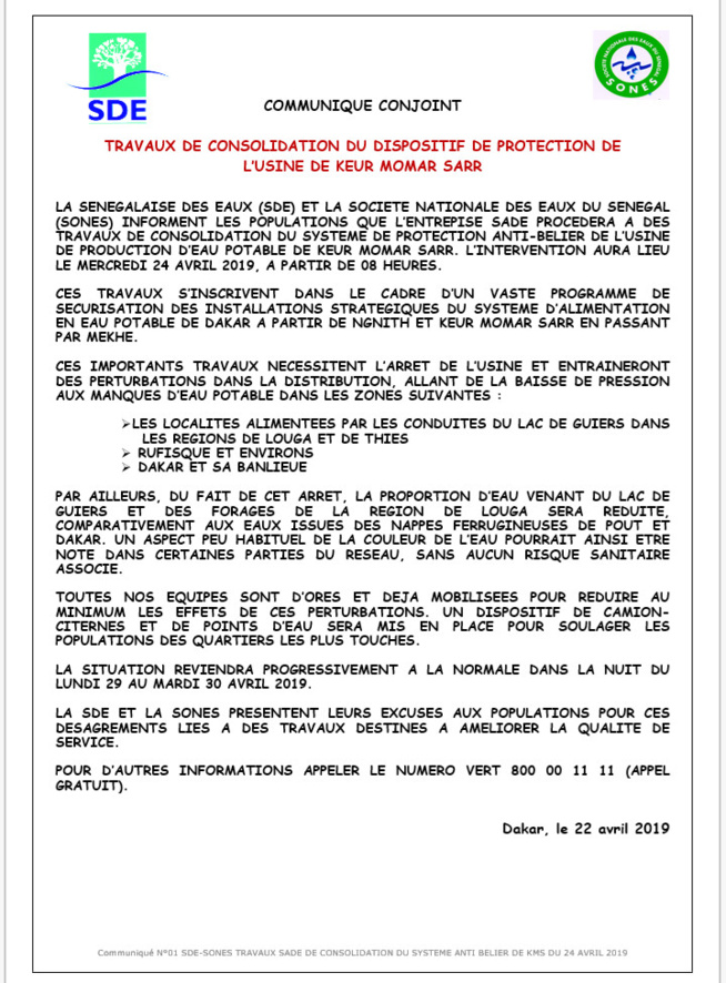 Encore des perturbations dans la distribution de l’eau