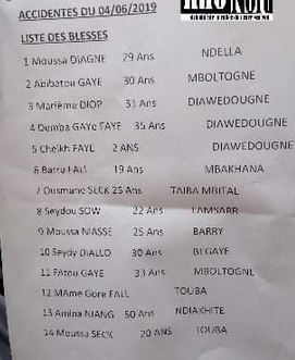 Voici La liste des personnes blessés dans l’accident survenu sur la route de st Louis Voici La liste des personnes blessés dans l’accident survenu sur la route de st Louis