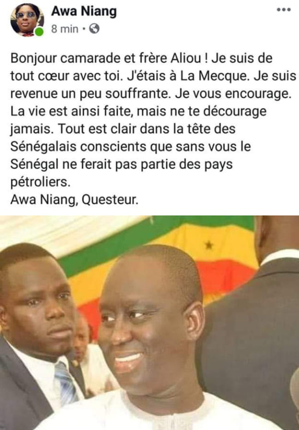 Affaire Aliou Sall: Attaquée, Awa Niang supprime son post et accuse les pirates Affaire Aliou Sall: Attaquée, Awa Niang supprime son post et accuse les pirates