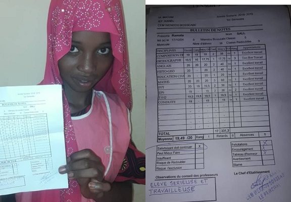 Matam: Ramata Sall, élève en 5eme décroche une Moyenne de 19,49/20 Matam: Ramata Sall, élève en 5eme décroche une Moyenne de 19,49/20