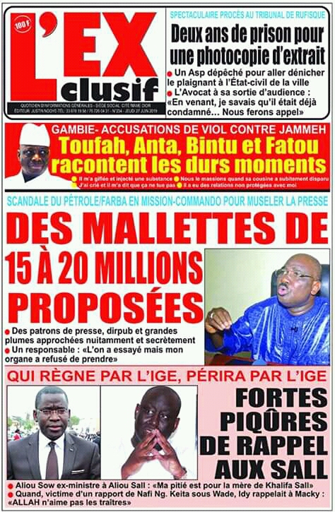 Corruption de patrons de presse: le Palais et des patrons de presse vont saisir la justice ! Corruption de patrons de presse: le Palais et des patrons de presse vont saisir la justice !