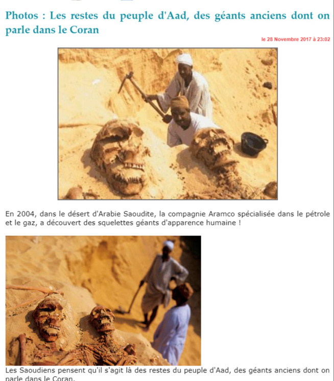 Des squelettes géants découverts en Arabie Saoudite ? Faux, des photomontages Des squelettes géants découverts en Arabie Saoudite ? Faux, des photomontages