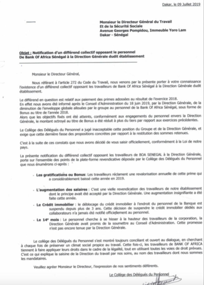 Réduction des primes: Les employés de la BOA comptent se faire entendre… Réduction des primes: Les employés de la BOA comptent se faire entendre…