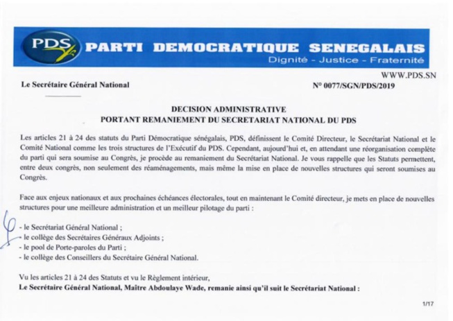 Urgent: Voici la composition du nouveau Secrétariat national du PDS (Documents) Urgent: Voici la composition du nouveau Secrétariat national du PDS (Documents)