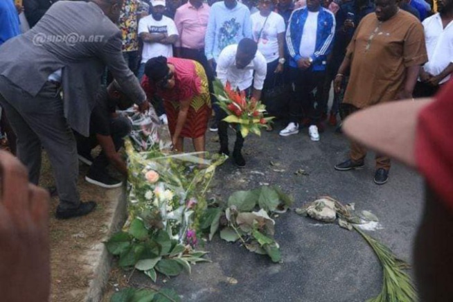 Les images de Tina Glamour inconsolable sur le lieu de l’accident de son fils Dj Arafat
