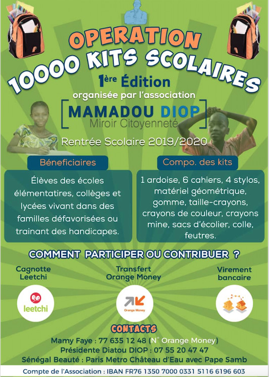 L'ASSOCIATION FEU MAMADOU DIOP TUE LORS DES PRESIDENTIELLE 2012,Lance Opération 10000 kits scolaires pour le Sénégal L'ASSOCIATION FEU MAMADOU DIOP TUE LORS DES PRESIDENTIELLE 2012,Lance Opération 10000 kits scolaires pour le Sénégal