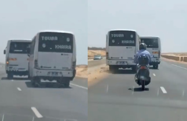 Incroyable ! Ces 2 chauffeurs de bus jouent avec la vie des passagers en faisant la course sur l’autoroute Incroyable ! Ces 2 chauffeurs de bus jouent avec la vie des passagers en faisant la course sur l’autoroute