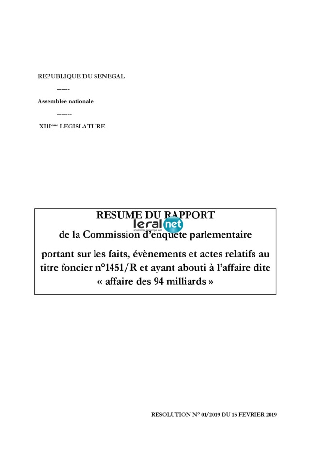 Voici le résumé du rapport de la Commission d'enquête portant sur l'affaire des 94 milliards Voici le résumé du rapport de la Commission d'enquête portant sur l'affaire des 94 milliards
