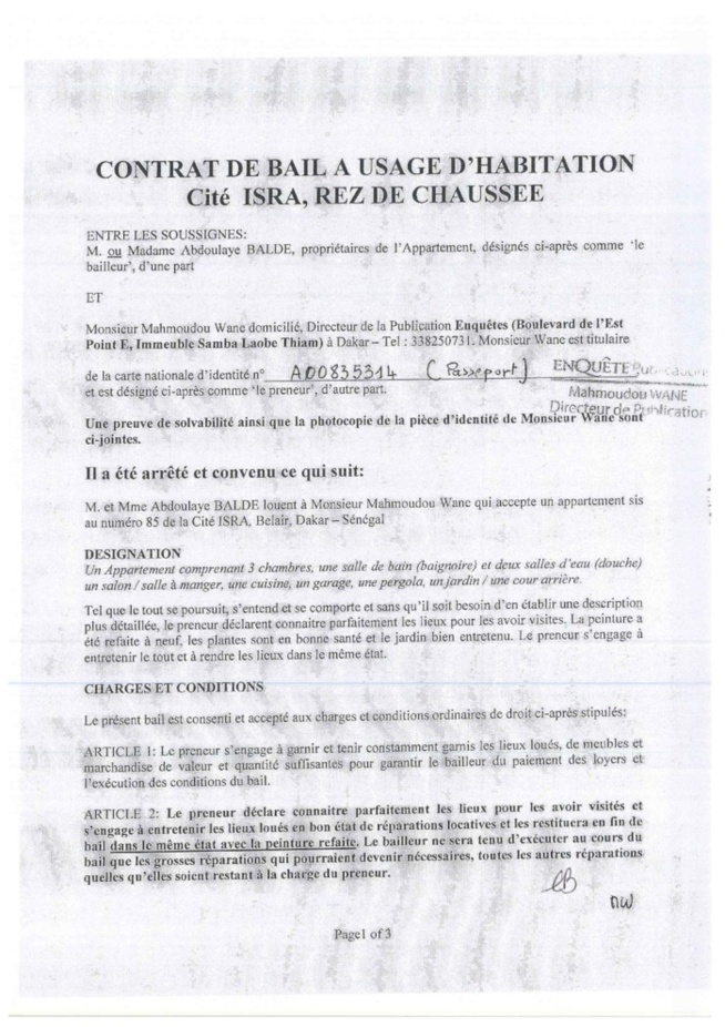 Logement de Mamadou Wane à Hann Marinas: Ces documents qui démentent Adama Gaye Logement de Mamadou Wane à Hann Marinas: Ces documents qui démentent Adama Gaye