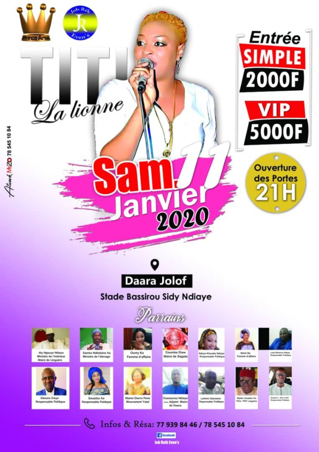 TOURNÉE NATIONALE: TITI, la lionne à POUT ce 07 Décembre, 14 à Bambilor, 21 à Linguére et 11 Janvier à Dara Djolof TOURNÉE NATIONALE: TITI, la lionne à POUT ce 07 Décembre, 14 à Bambilor, 21 à Linguére et 11 Janvier à Dara Djolof