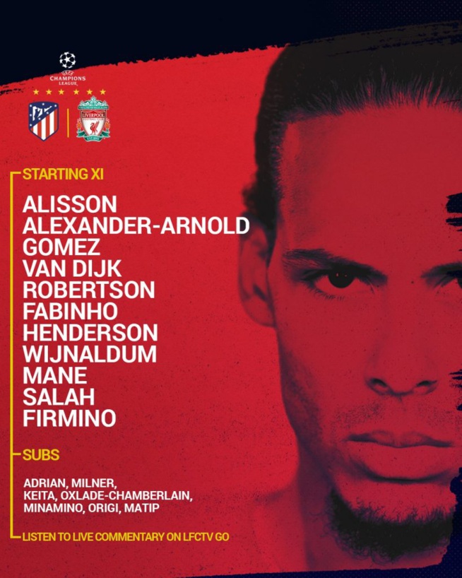 Liverpool : le onze de départ face à l’Atletico Madrid est connu Liverpool : le onze de départ face à l’Atletico Madrid est connu