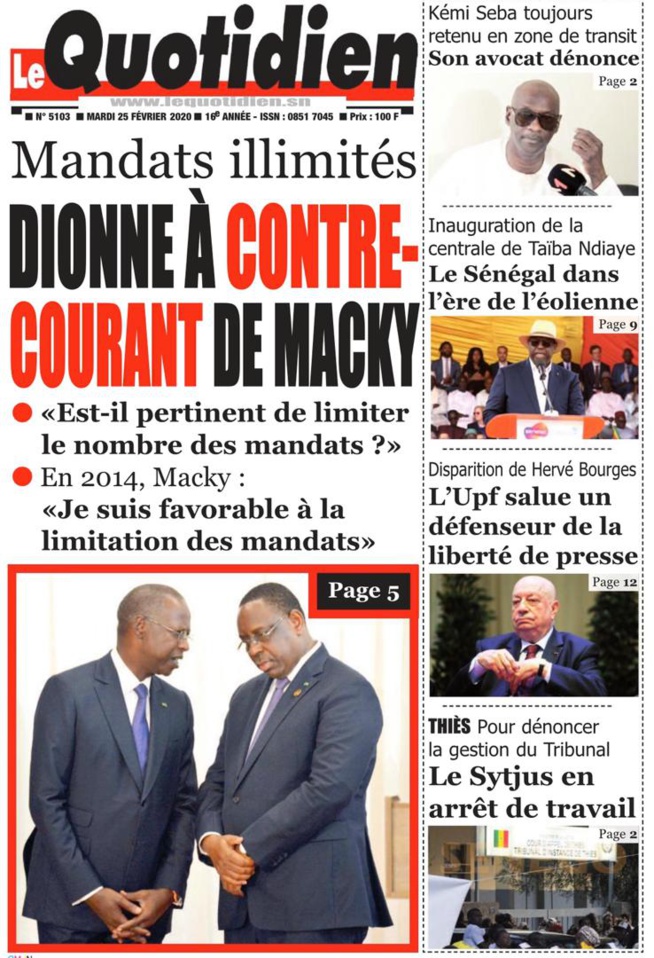 REVUE DE PRESSE: LA UNE DES QUOTIDIENS DU MARDI 25 FÉVRIER 2020