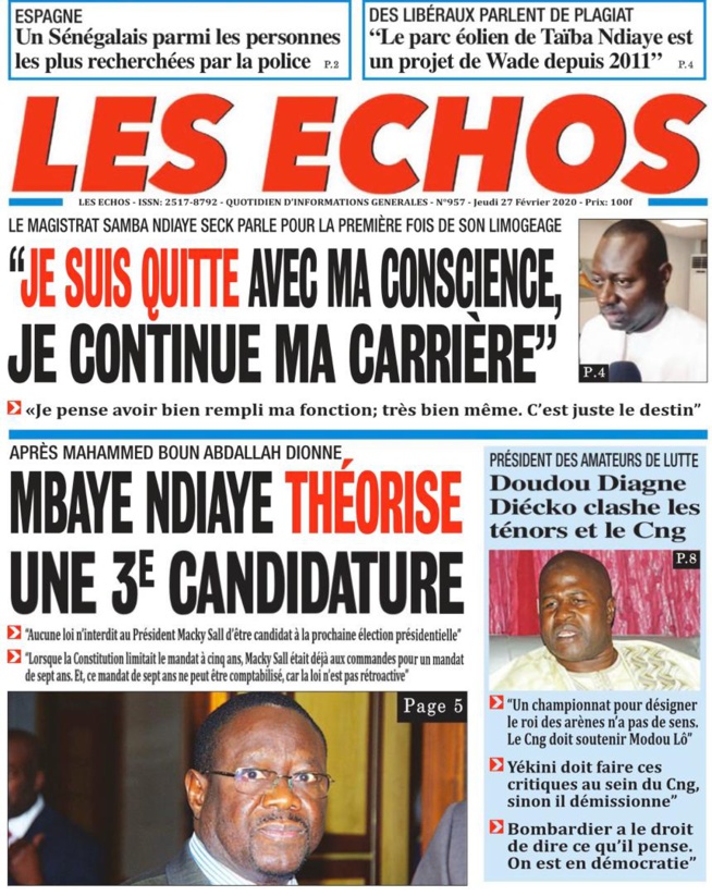 REVUE DE PRESSE: LA UNE ES QUOTIDIENS DU JEUDI 27 FÉVRIER 2020 REVUE DE PRESSE: LA UNE ES QUOTIDIENS DU JEUDI 27 FÉVRIER 2020