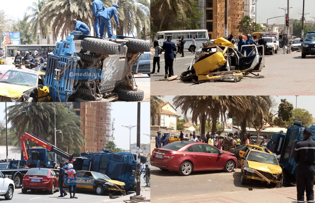 Accident spectaculaire: La voiture blindée de la Gendarmerie, trois taxis et un véhicule particulier, L’accident a fait cinq blessés