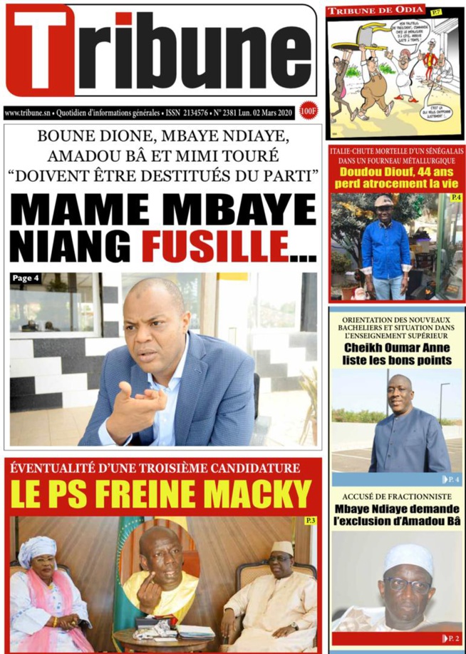 REVUE DE PRESSE: LA UNE DES QUOTIDIENS DU LUNDI 02 MARS 2020. REVUE DE PRESSE: LA UNE DES QUOTIDIENS DU LUNDI 02 MARS 2020.