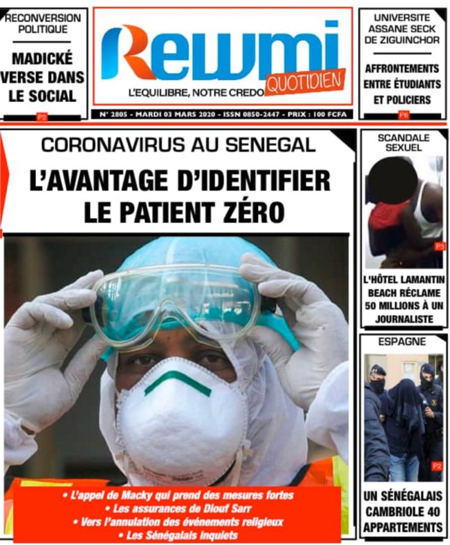 REVUE DE PRESSE: LA UNE DES QUOTIDIENS DU MARDI 03 MARS 2020 REVUE DE PRESSE: LA UNE DES QUOTIDIENS DU MARDI 03 MARS 2020